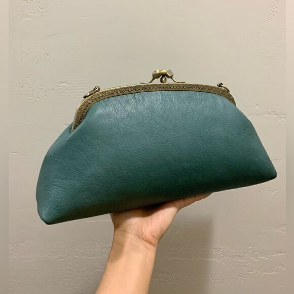 Handsewn Genuine Premium Leather Double Kiss-lock Clutch/Shoulder Bag/Crossbody - Picture 10 of 16